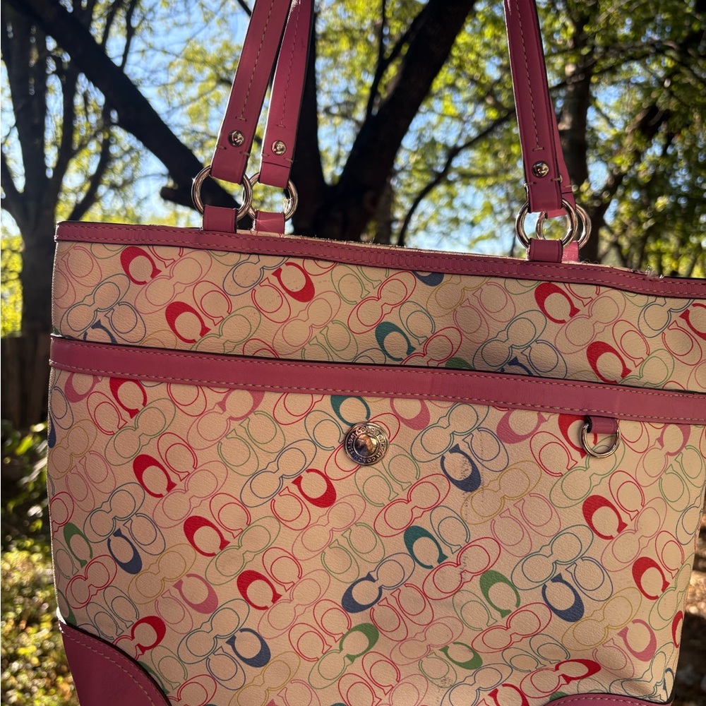 Coach Multicolor Signature Tote with Pink Accents